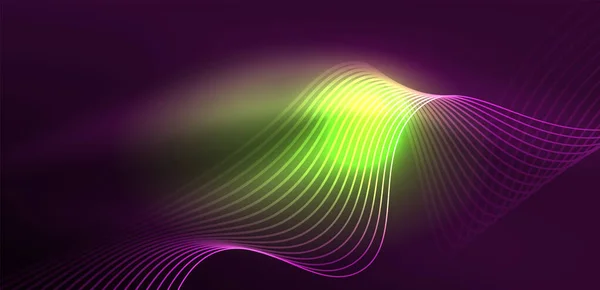 闪亮的霓虹灯波 霓虹灯或激光表演 电脉冲 电力线路 技术量子能量脉冲 神奇发光的动态线路 — 图库矢量图片