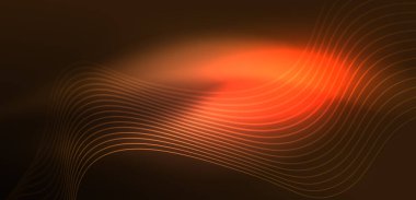 Parlak neon dalgalar. Neon ışığı ya da lazer gösterisi, elektrik akımı, güç hatları, tekno kuantum enerji dürtüsü, parlayan sihirli dinamik çizgiler.