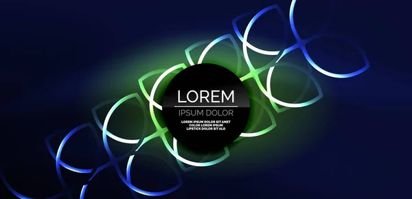 Linhas Laser Néon Ondas Círculos Fundo Abstrato Luz Néon Show —  Vetores de Stock