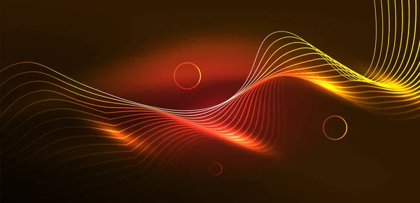 ネオンラインと波の抽象的な背景 バナー ランディングページ 壁アート 招待状 プリント ポスターのためのテクノ輝くネオン形状ベクトルイラスト — ストックベクタ