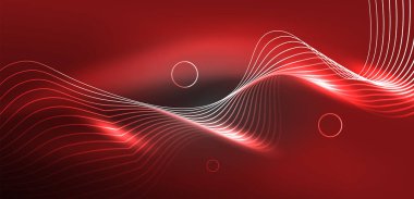 Neon lazer hatları, daire dalgaları soyut arkaplan. Neon ışığı ya da lazer gösterisi, elektrik akımı, güç hatları, tekno kuantum enerji dürtüsü, parlayan sihirli dinamik çizgiler.