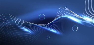 Neon lazer hatları, daire dalgaları soyut arkaplan. Neon ışığı ya da lazer gösterisi, elektrik akımı, güç hatları, tekno kuantum enerji dürtüsü, parlayan sihirli dinamik çizgiler.