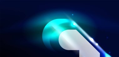 Soyut arkaplan parlayan neon ışıklı geometrik şekiller. Duvar kağıdı, bayrak, arkaplan, kart, kitap illüstrasyonu, iniş sayfası için uzay kozmik ya da sihirli enerji vektör duvar kağıdı