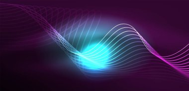 Parlak neon dalgalar. Neon ışığı ya da lazer gösterisi, elektrik akımı, güç hatları, tekno kuantum enerji dürtüsü, parlayan sihirli dinamik çizgiler.