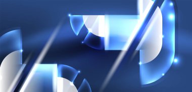 Neon yuvarlak şekiller, çizgiler ve üçgen elementler. Duvar kağıdı, afiş, arkaplan, iniş sayfası, duvar resimleri, davetiyeler, posterler için yüksek teknoloji tasarımı