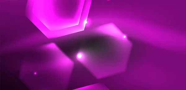 六角形の抽象的な背景 テクノ輝くネオン六角形は バナー ランディングページ 壁アート 招待状 プリント ポスターのベクトルイラストを形成します — ストックベクタ