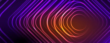 Neon parıldayan tekno çizgiler, yüksek teknolojili soyut arkaplan şablonu. Duvar kağıdı, afiş, arkaplan, broşür, katalog, kapak, broşür