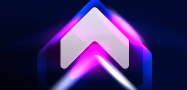 Neon hız oku ve çizgi arka planı şekillendirir. Parlak arka planlı yüksek teknoloji konsepti. Karanlıkta parlayan ışık efekti