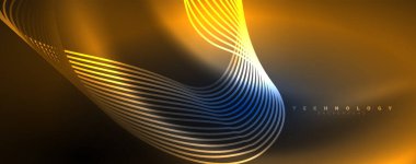 Parlak neon dalgalar, dinamik elektrik hareketi, enerji ya da hız kavramı. Duvar kağıdı, afiş, arkaplan, broşür, katalog, kapak, broşür