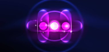 Soyut parlak neon ışıklı tekno daireler arka planı