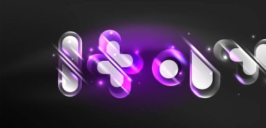 Soyut arkaplan parlayan neon ışıklı geometrik şekiller. Duvar kağıdı, bayrak, arkaplan, kart, kitap illüstrasyonu, iniş sayfası için uzay kozmik ya da sihirli enerji vektör duvar kağıdı