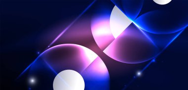 Neon ışığı parlayan daireler vektörü soyut arkaplan