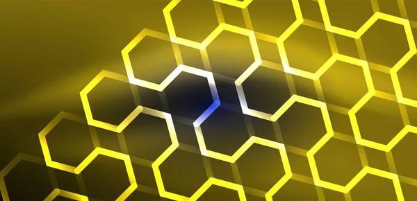 Hexagon Abstrakt Bakgrund Techno Glödande Neon Hexagon Former Vektor Illustration — Stock vektor