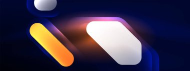 Parlayan neon geometrik elementler soyut arkaplan. Neon ışığı ya da lazer gösterisi, elektrik akımı, güç hatları, tekno kuantum enerji dürtüsü, parlayan sihirli dinamik çizgiler.