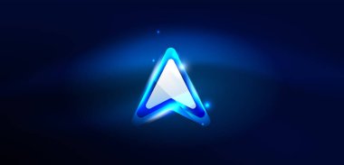 Mavi neon hız oku ve çizgi arka planı şekillendirir. Parlak arka planlı yüksek teknoloji konsepti. Karanlıkta parlayan ışık efekti