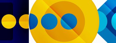 Trendy minimal geometric abstract background. Triangles, squares and circles bright colors backdrop. Vector Illustration For Wallpaper, Banner, Background, Card, Book Illustration, landing page