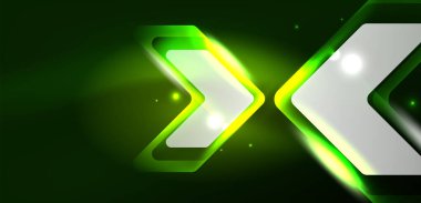 Neon parıldayan tekno çizgiler ve oklar, yüksek teknolojili soyut arkaplan şablonu