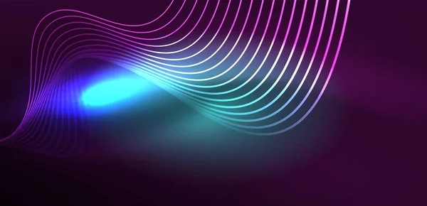 Glänsande Glödande Neonvåg Neonljus Eller Lasershow Elektrisk Impuls Kraftledningar Teknokvantenergi — Stock vektor