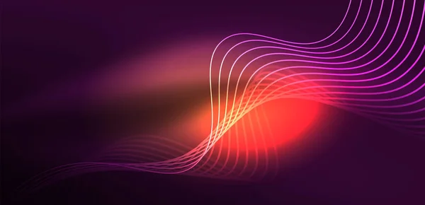 Lesklá Zářící Neonová Vlna Neonové Světlo Nebo Laserová Show Elektrický — Stockový vektor