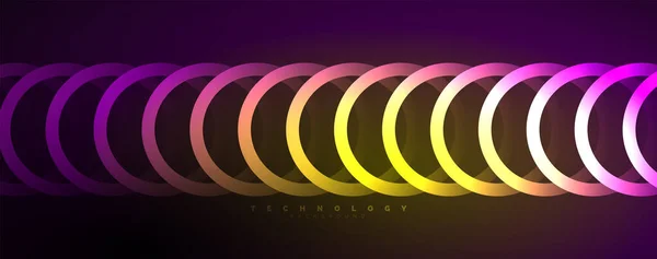 Νέον Λαμπερό Κύκλους Αφηρημένο Υπόβαθρο Τεχνολογία Ενέργειας Χώρου Φως Έννοια — Διανυσματικό Αρχείο
