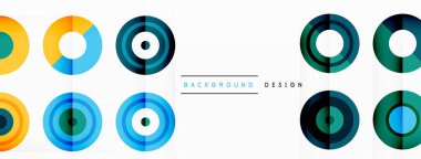 Çember simetrik ızgara bileşimi ile soyut arkaplan. Daire şekli hareket hissi yaratıyor. Şebeke, her çember arasında eşit aralıklarla bileşime yapı ve denge ekler