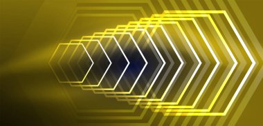 Altıgen soyut arkaplan. Duvar kağıdı, afiş, arkaplan, iniş sayfası, duvar sanatı, davetiye, baskılar için tekno parlayan neon altıgen şekiller vektör ilüstrasyonunu şekillendirir