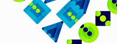 Trendy minimal geometric abstract background. Triangles, squares and circles bright colors backdrop. Vector Illustration For Wallpaper, Banner, Background, Card, Book Illustration, landing page