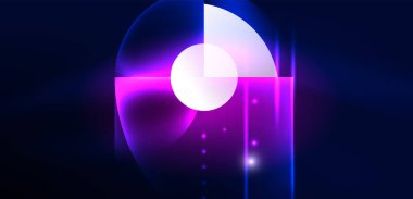 Soyut arka plan, parlak parlak neon rengi elementler ve daireler. Duvar kağıdı, bayrak, arkaplan, kart, kitap illüstrasyonu, iniş sayfası için tekno fütüristik vektör ilülasyonu