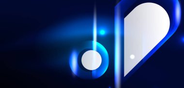 Soyut arkaplan parlayan neon ışıklı geometrik şekiller. Duvar kağıdı, bayrak, arkaplan, kart, kitap illüstrasyonu, iniş sayfası için uzay kozmik ya da sihirli enerji vektör duvar kağıdı