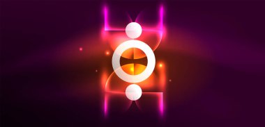 Neon ışığı parlayan daireler vektörü soyut arkaplan