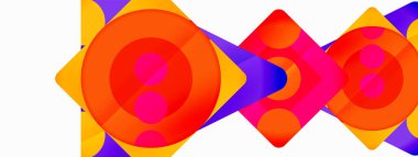 Trendy minimal geometric abstract background. Triangles, squares and circles bright colors backdrop. Vector Illustration For Wallpaper, Banner, Background, Card, Book Illustration, landing page