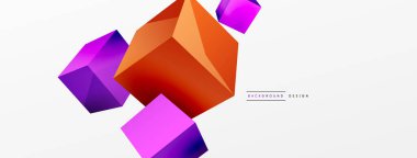 3d vektör soyut arkaplan. Uçan küp kompozisyonu. Duvar kağıdı, afiş, arkaplan veya iniş için moda tekno iş şablonu