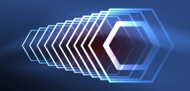 Soyut arka plan tekno neon altıgenleri. Duvar kağıdı, afiş, arkaplan, iniş sayfası, duvar resimleri, davetiye, baskılar, posterler için yüksek teknoloji vektör ilüstrasyonuName