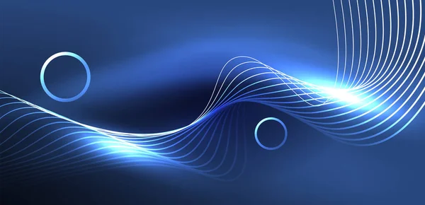 Γραμμές Λέιζερ Νέον Κύκλοι Κύματα Αφηρημένο Φόντο Νέον Φως Λέιζερ — Διανυσματικό Αρχείο