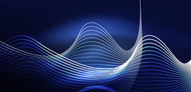 Neon lazer hatları, daire dalgaları soyut arkaplan. Neon ışığı ya da lazer gösterisi, elektrik akımı, güç hatları, tekno kuantum enerji dürtüsü, parlayan sihirli dinamik çizgiler.