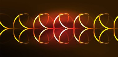 Neon çizgileri ve dalgalar soyut arkaplan. Duvar kağıdı, pankart, arkaplan, iniş sayfası, duvar sanatı, davetiye, baskılar, posterler için parlayan tekno neon şekiller vektör ilülasyonu