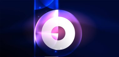 Neon ışığı parlayan daireler vektörü soyut arkaplan