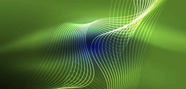 Soyut arkaplan neon dalgası. Duvar kağıdı, afiş, arkaplan, iniş sayfası, duvar resimleri, davetiyeler, posterler için yüksek teknoloji tasarımı