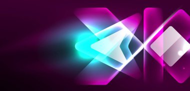 Neon parıldayan tekno çizgiler ve oklar, yüksek teknolojili soyut arkaplan şablonu