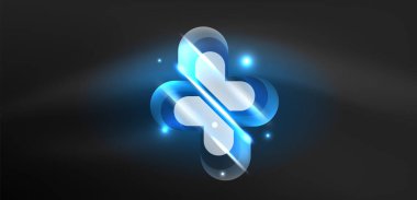 Soyut arkaplan parlayan neon ışıklı geometrik şekiller. Duvar kağıdı, bayrak, arkaplan, kart, kitap illüstrasyonu, iniş sayfası için uzay kozmik ya da sihirli enerji vektör duvar kağıdı