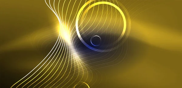 Неонові Лазерні Лінії Кола Хвилі Абстрактний Фон Неонове Світло Або — стоковий вектор