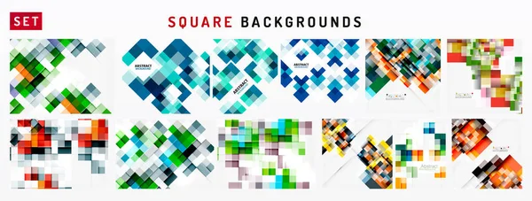 Set Abstract Color Square Tile Mosaic Pattern Minimal Vector Background — Stock Vector