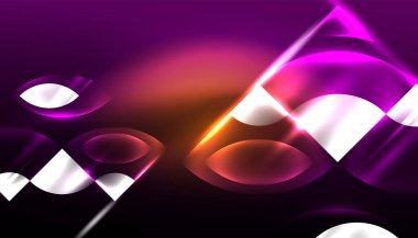 Soyut arka plan vektörü neon parlayan geometrik elementler. Duvar kağıdı, afiş, arkaplan, iniş sayfası, duvar resimleri, davetiyeler, posterler için yüksek teknoloji tasarımı