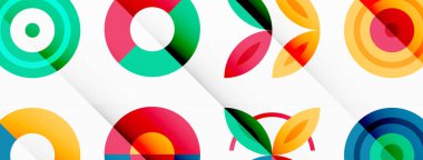 Canlı ve göz alıcı vektör arkaplanı, modern ve moda tasarımlar için mükemmel düzenlenmiş renkli çemberlerden oluşan bir şebeke içeriyor.