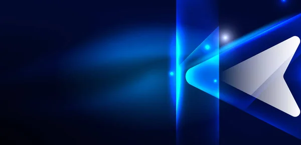 Modrá Neonová Šipka Tvar Čáry Pozadí Tech Koncept Lesklým Pozadím — Stockový vektor