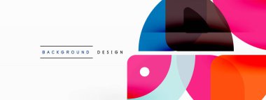 Renkli minimetrik geometrik soyut arkaplan. Yuvarlak elementlerle üçgen şekli, daireler. Duvar kağıdı, afiş, arkaplan veya iniş için moda tekno iş şablonu