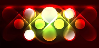 Soyut parlak neon ışıklı tekno daireler arka planı