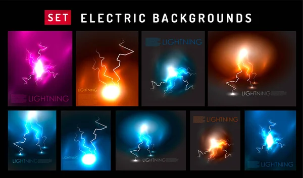 Set Vector Electric Light Lightning Minimal Backgrounds Wallpaper Banner Background — Stock Vector