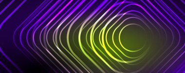 Neon parıldayan tekno çizgiler, yüksek teknolojili soyut arkaplan şablonu. Duvar kağıdı, afiş, arkaplan, broşür, katalog, kapak, broşür