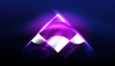 Soyut arka plan vektörü neon parlayan geometrik elementler. Duvar kağıdı, afiş, arkaplan, iniş sayfası, duvar resimleri, davetiyeler, posterler için yüksek teknoloji tasarımı